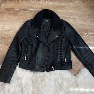 Women’s vegan leather motorcycle jacket, size large
